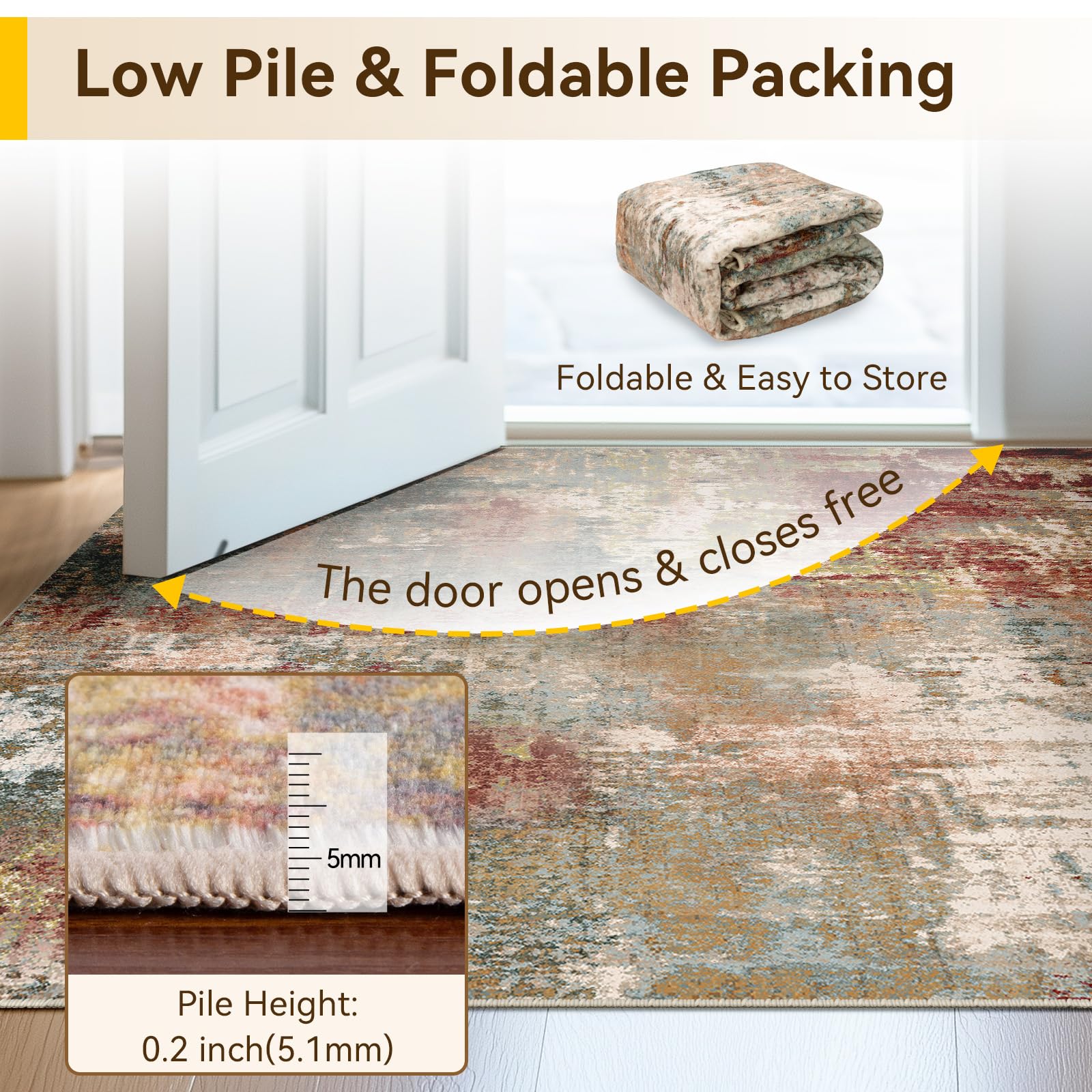 RELEANY Washable Round 8ft Area Rug for Living Room Rustic Brown