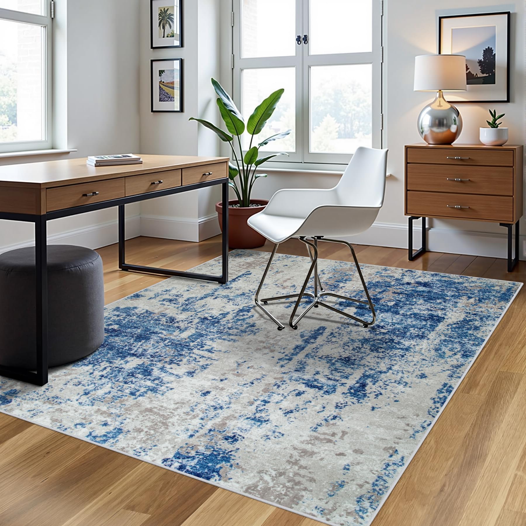 4x6 Area Rugs for Living Room Washable Bedroom Dining Room Blue Grey White