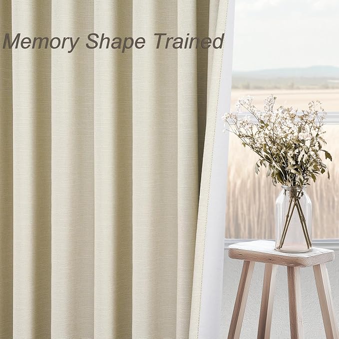 95 Inches Length Cream Colored Custom Blackout Linen Curtains Ivory Cream Pinch Pleated Noise Cancelling Curtains with Pin Hooks for Traverse Burlap Viral Drapes 2 Panels for Living Room Bedroom