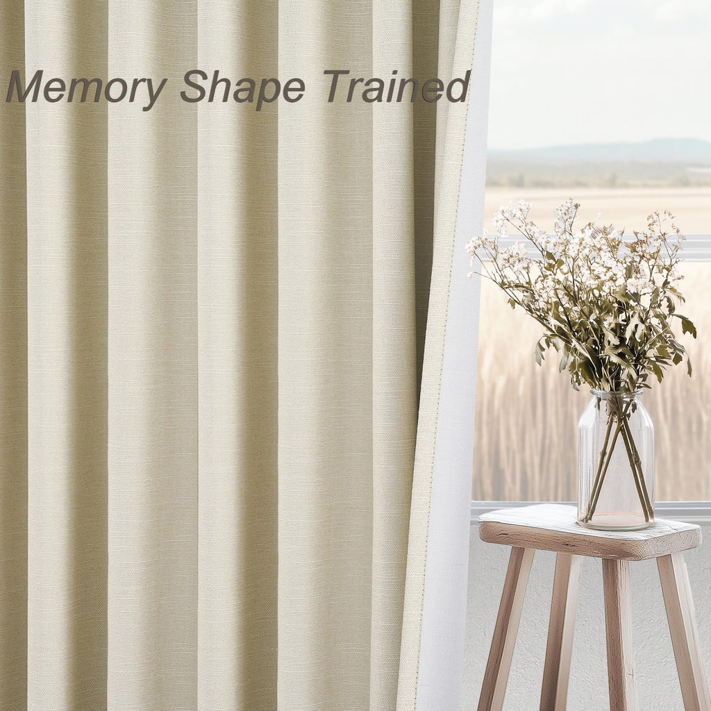 95 Inches Length Cream Colored Custom Blackout Linen Curtains Ivory Cream Pinch Pleated Noise Cancelling Curtains with Pin Hooks for Traverse Burlap Viral Drapes 2 Panels for Living Room Bedroom
