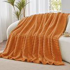 BEDELITE Fall Throw Blanket for Couch - 300GSM Soft & Warm Fluffy Fleece Blanket, Decorative and Giftable Burnt Orange Striped Blankets for Women, Men, 50"x60"