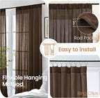 BGment Brown Linen Curtains 45 Inch Length for Window, Short Semi Sheer Drapes Light Filtering for Bedroom Kitchen Bathroom Decor Lightweight Rod Pocket, 2 Panels Set, Each 42 Inch Wide