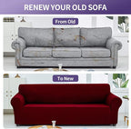 Joccun Christmas Stretch Couch Cover Slipcovers, 1-Piece Sofa Covers for 3 Cushion Couch Spandex Jacquard Washable Furniture Protector Cover for Living Room,Kids,Pets(Sofa,Red Dahlia)
