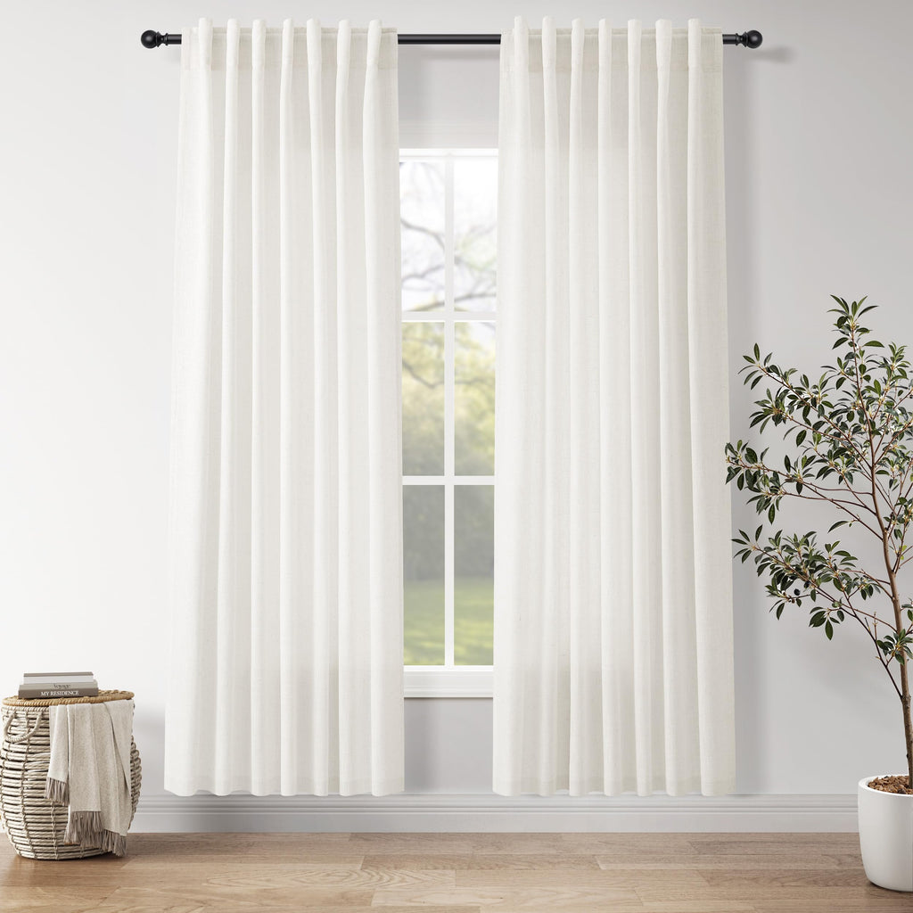 Nanspring Neutral Linen Curtains 80 Inch Length for Living Room Light Filtering Semi Sheer Curtain Coastal Modern Farmhouse Decor Drapes for Bedroom Back Tab and Rod Pocket 52x80, 2 Panels