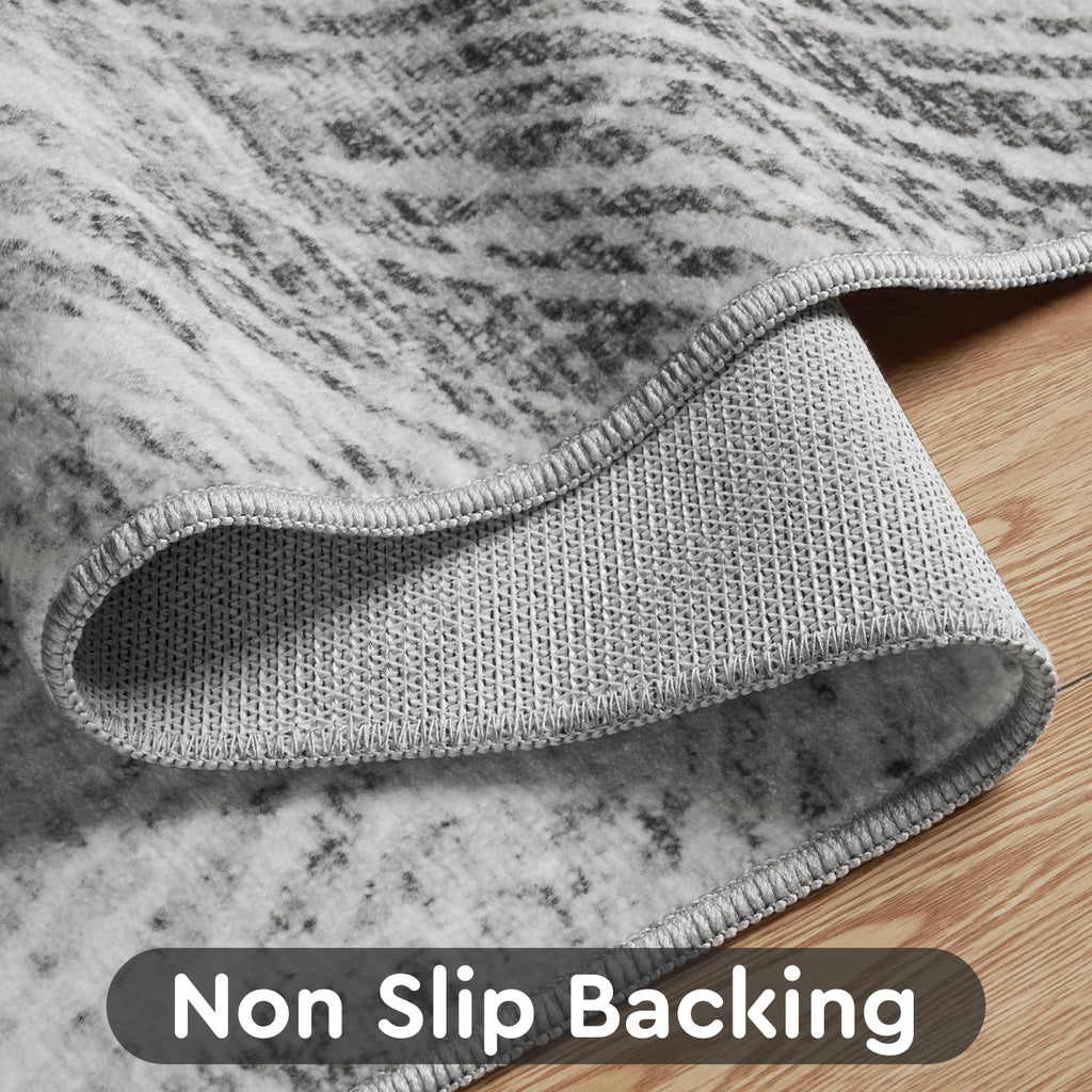 3 x 5 Rug Small Non Slip Area Rug Ultra Soft Machine Washable Low Pile Modern Abstract Dahlia Indoor Carpet Rugs for Bedroom Living Room Entryway Kitchen Bedside, Grey