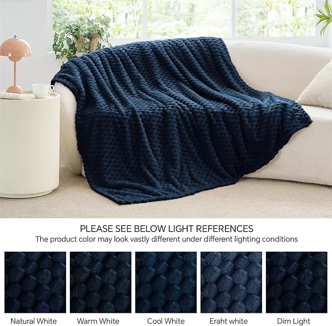 BEDELITE Fleece Blanket - 3D Jacquard Decorative Navy King Size Blankets for Bed, Soft and Cozy Warm Plush Fluffy Blanket All Seasons Suitable, 108x90Inches