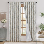 jinchan Blackout Floral Curtains for Living Room Bedroom Linen Blend Curtain Farmhouse Grey Printed with Lined Back Tab Rod Pocket Drapes Window Treatments 2 Panels 90 Inch Gray