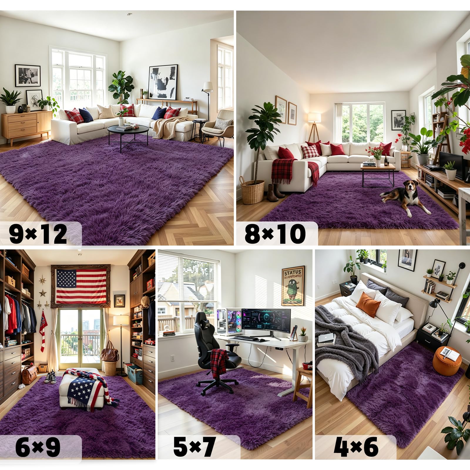 junhejiamei Fluffy Rug Shag Area Rug,Grape Purple 3x5 Area Rugs for Bedroom