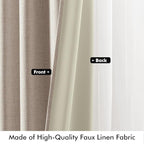 MIULEE 100% Blackout Linen Curtains for Bedroom, Khaki Solid Luxury Decor Thermal Insulation Room Darkening Drapes for Living Room Nursery Back Tab Rod Pocket 42 x 96 Inches, 2 Panels