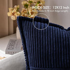 MIULEE Decorative Throw Pillow Covers for Couch Bed Livingroom 12x12 Inch Set of 2 Navy Blue Boho Accent Throw Pllows Broadside Striped Patchwork Soft Corduroy Summer Coastal Pillowcases