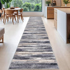 Lansny Modern Abstract Runner Rug 2.6x16, Grey Black Multi Washable Long Kitchen Runner Non-Slip Soft Hallway Rug Runner Thin Print Faux Wool Carpet for Entryway Bedroom Laundry Room Indoor Home Decor