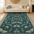 Hazo Haus Insect Blue Green Living Room Rug 5x8 - Washable Area Rug for Bedroom, Dining Room, Kids Playroom, Home Office, Boho Butterfly Non Slip Stan Resistant