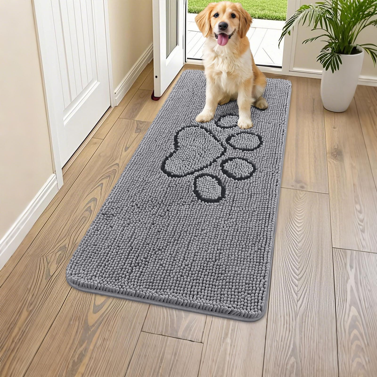 Smiry Dog Door Mat for Muddy Paws, Absorbent Non Slip Dirt Trapper, 45x27