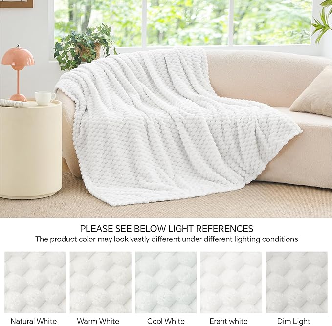 BEDELITE Fleece Blanket Twin Size for Bed Couch, 3D Jacquard Decorative White Throw Blanket, Soft and Cozy Warm Plush Fuzzy Throw All Seasons Suitable, 60x80Inches
