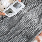 Linecooo Grey Fleece Throw Blanket 108”×90” for Couch Sofa Livingroom