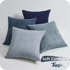 Topfinel Navy Blue Euro Shams Decorative Throw Pillow Covers 26x26 Inch Set of 4,Soft Corduroy Striped Gradient Color Large Cushion Cover for Beach,Patio,Balcony,Living Room,Summer Home Decor