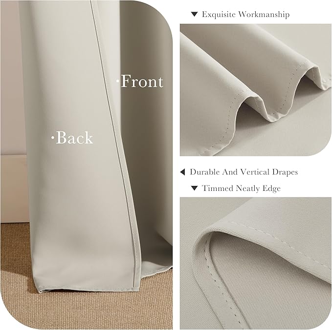 PONY DANCE Rod Pocket and Back Tab Blackout Curtains for Bedroom - Thermal Insulated Room Darkening Drapes for Living Room, 42x63 inch, 2 Window Curtain Panels, Cream