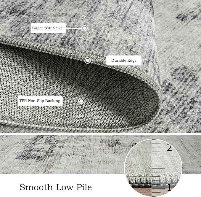 Toneed Abstract Area Rug Modern Washable Rug Soft Non Slip Rug Low Pile for Bedroom Living Room Dining Room Grey/Brown 3x5 Feet