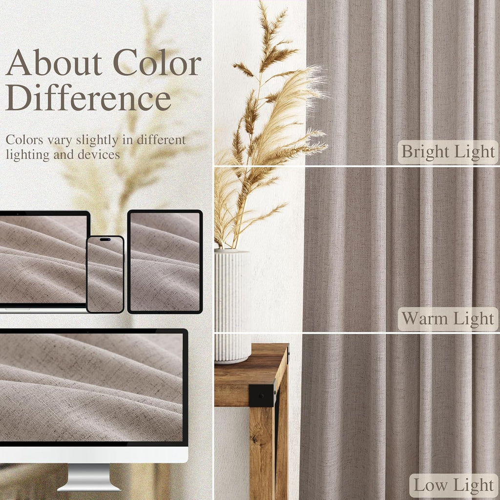 Nanspring Brownish Grey Linen Curtains for Living Room 86 Inches Long Back Tab Light Filtering Semi Sheer Curtain Modern Farmhouse Decor for Bedroom Office Luxury Textured Drapes 52x86, 2 Panels