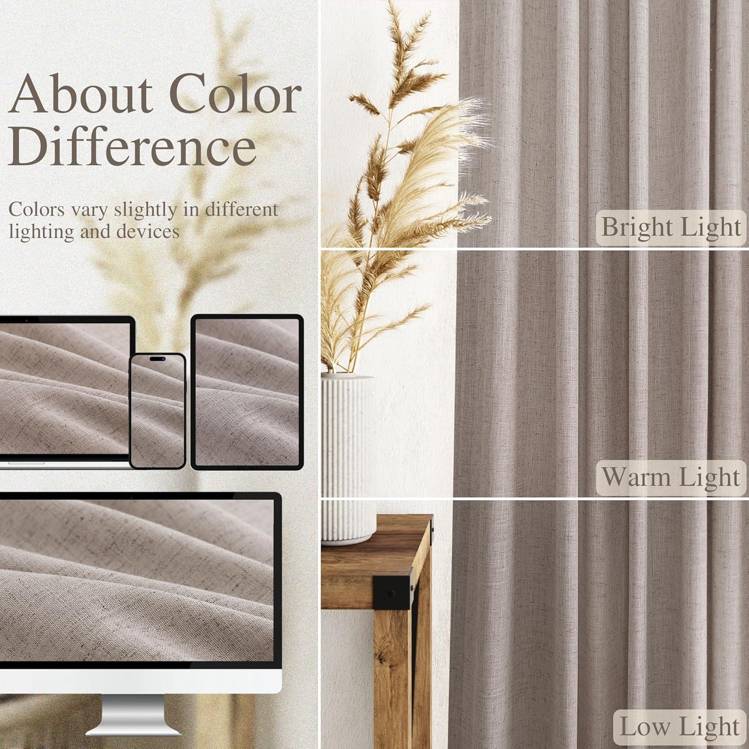 Nanspring Brownish Grey Linen Curtains for Living Room 86 Inches Long Back Tab Light Filtering Semi Sheer Curtain Modern Farmhouse Decor for Bedroom Office Luxury Textured Drapes 52x86, 2 Panels