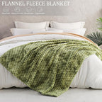 Exclusivo Mezcla Fleece Twin Blanket for Bed, Extra Large Fuzzy Tie-dye Olive Green Bed Blankets, Soft Cozy Plush Sofa Throws for All Seasons, 90x66 Inches