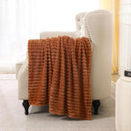 Burnt Orange Fleece Throw Blanket 50”×70” for Couch Sofa Bed,Super Soft Cozy Plush Microfiber Flannel Blanket with Stripes Design Lightweight for Adults,Woman,Girls