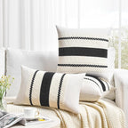 Fancy Homi Set of 1 Boho Black Decorative Throw Pillow Cover 22x22 Inch for Couch Bed Sofa, Aesthetic Modern Organic Farmhouse Home Decor, Soft Cotton Cute Accent Macrame Woven Cushion Case