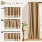 Guken Camel Brown 100% Blackout Linen Curtains 102 Inch Length 2 Panels Set for Living Room Back Tab Thermal Insulated Black Out Drapes Room Darkening Farmhouse Style for Bedroom Window Curtains