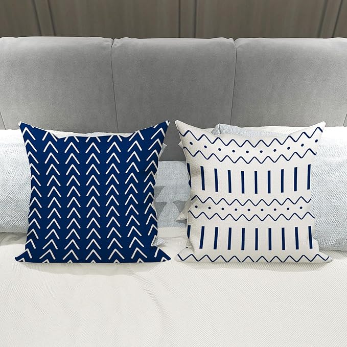 YCOLL Pillow Covers 20x20 Set of 4, Modern Sofa Throw Pillow Cover, Decorative Outdoor Linen Fabric Pillow Case for Chair Sofa Couch Bed Car, Dark Blue