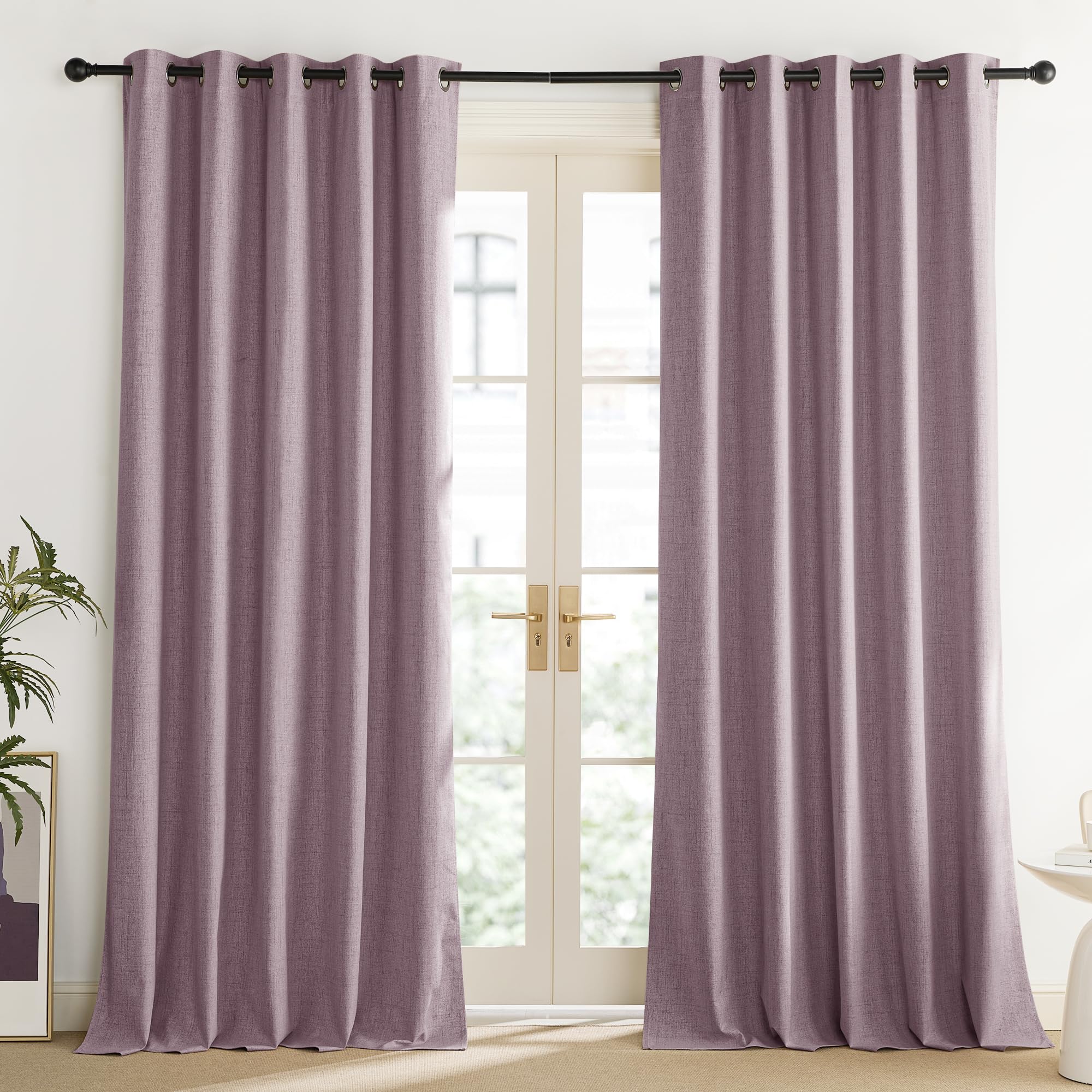 NICETOWN Chaise Mauve Vintage Linen 100% Blackout Curtains for Living Room, Thermal Insulated Curtains 102“ Long, Noise Reducing Window Treatment Drapes for Home Office, 62" Wide Per Panel, Set of 2