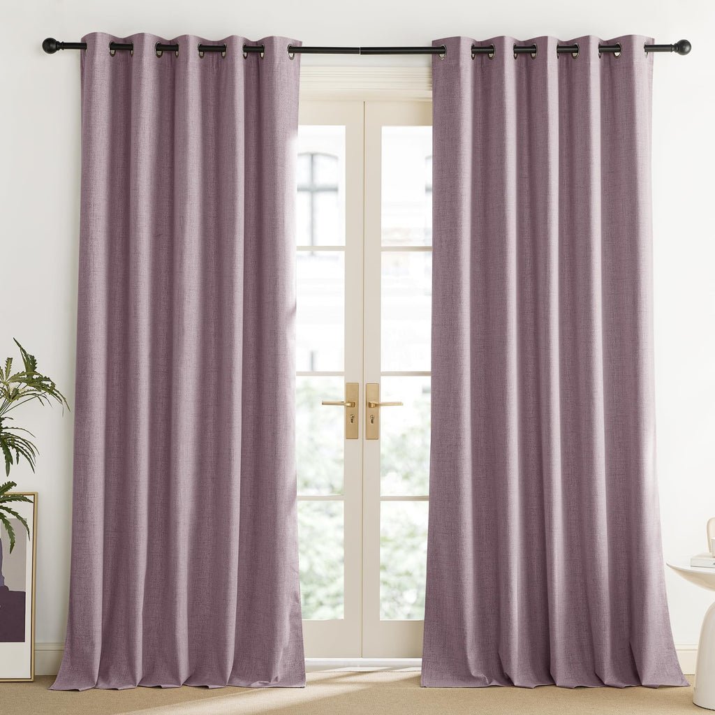 NICETOWN Chaise Mauve Vintage Linen 100% Blackout Curtains for Living Room, Thermal Insulated Curtains 84" Long, Noise Reducing Window Treatment Drapes for Dining Room, 62" Wide Per Panel, Set of 2