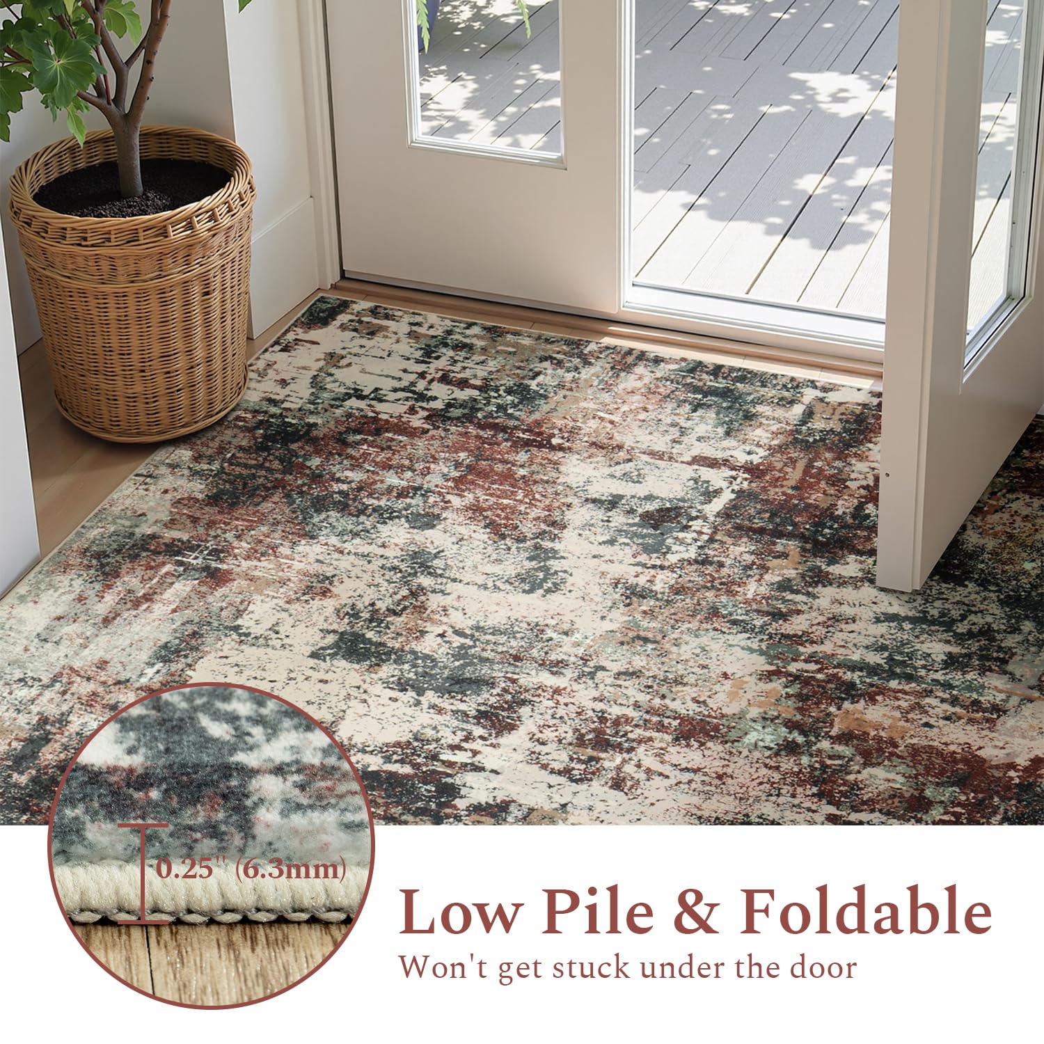 Rugflix 8x10 Area Rugs for Living Room, Washable Rust Brown Green Large Rug