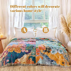 MSGKV Boho Throw Blanket for Bed 60"x80" Cotton Couch Blankets Floral Twin Size Spring Breathable Farmhouse Blankets All Seasons Lightweight Muslin