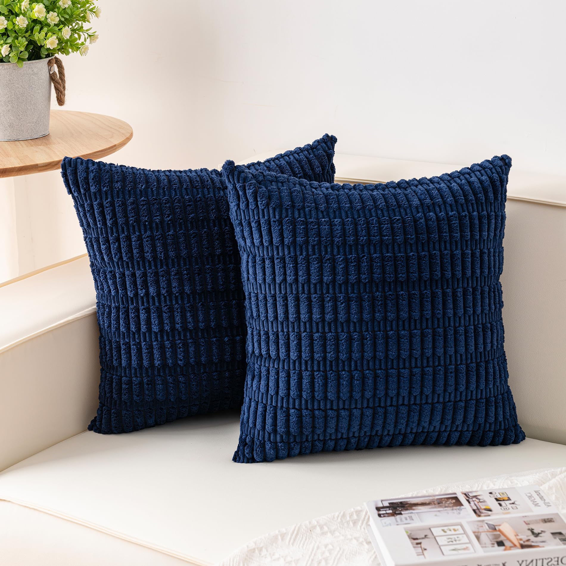 Aegero Pack of 2 Corduroy Decorative Throw Pillow Covers 24x24 Inch, Blue
