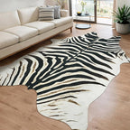 AROGAN Western Faux Fur Zebra Rug, 4.6 x 5.2 Feet Premium Animal Skin Print Rug, Sturdy Faux Zebra Hide Rugs for Wall Decor, Western Floor Carpet for Bedroom Living Room, Black and White