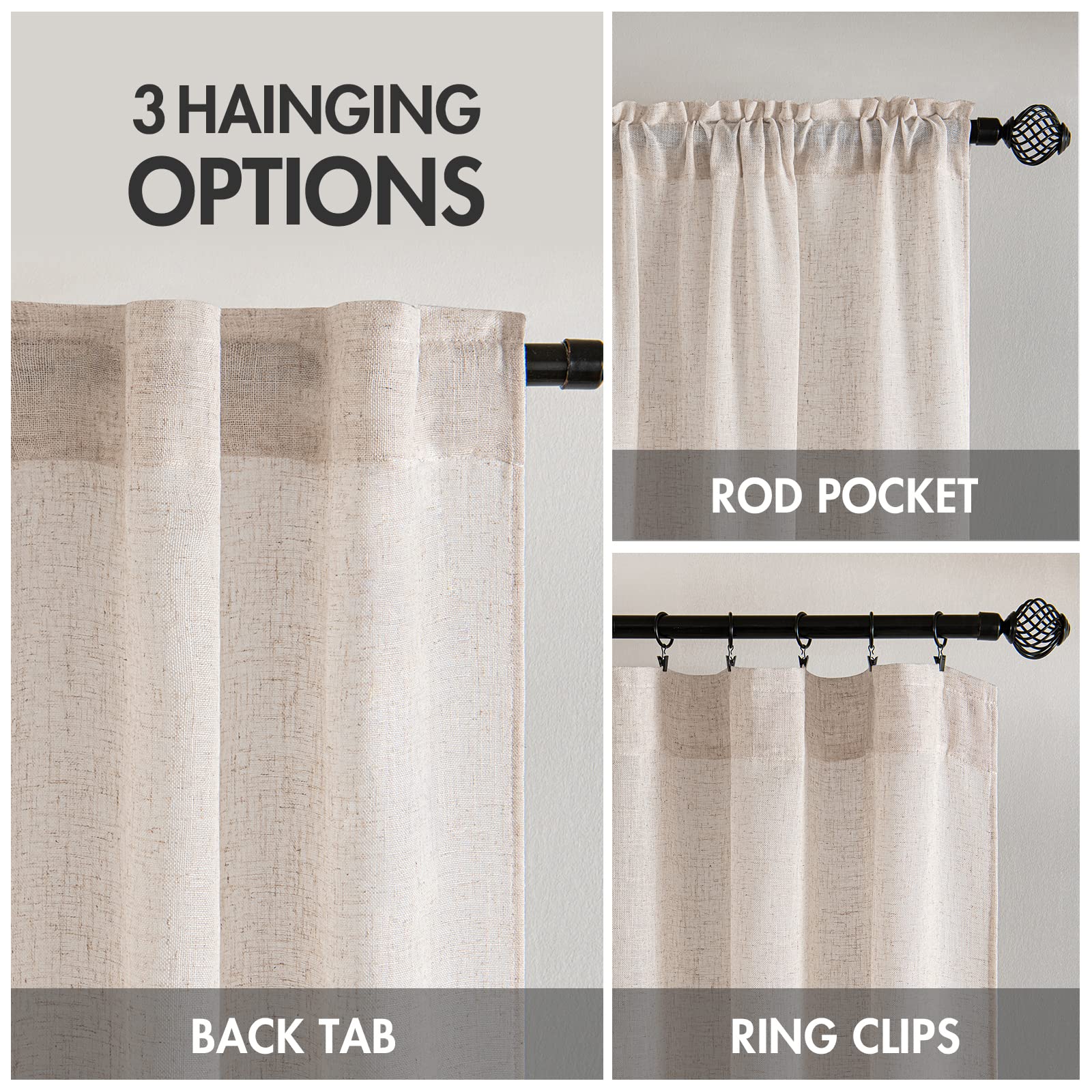 MIULEE Natural White Linen Curtains 37x84 Inch Length 2 Panels