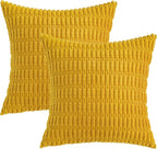 MIULEE Pack of 2 Corduroy Decorative Euro Sham Throw Pillow Covers 24x24 Inch Soft Boho Striped Pillow Covers Modern Farmhouse Home Decor for Summer Sofa Living Room Couch Bed Mustard Yellow