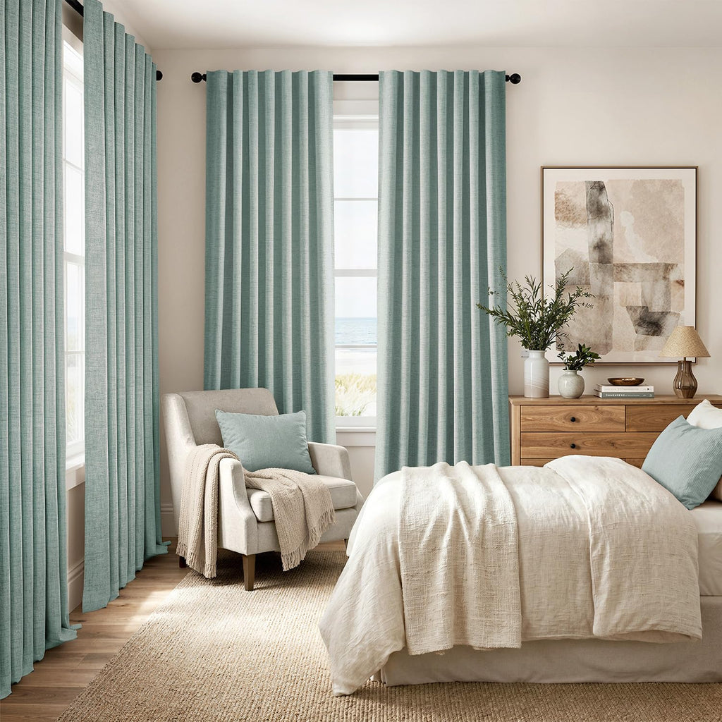 MIULEE 100% Blackout Linen Curtains 42 x 84 Inch Seafoam Green 2 Panels