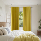 Guken 100% Blackout Curtains 84 Inch Length 2 Panels Set for Living Room Bedroom Back Tab Thermal Insulated Black Out Linen Drapes Room Darkening Celery Yellow,52x84
