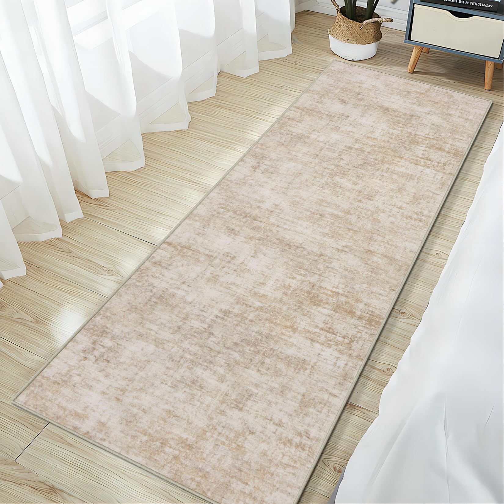 2'6''x8' Runner Rugs Washable Rug: Modern Abstract Hallway Beige Carpet