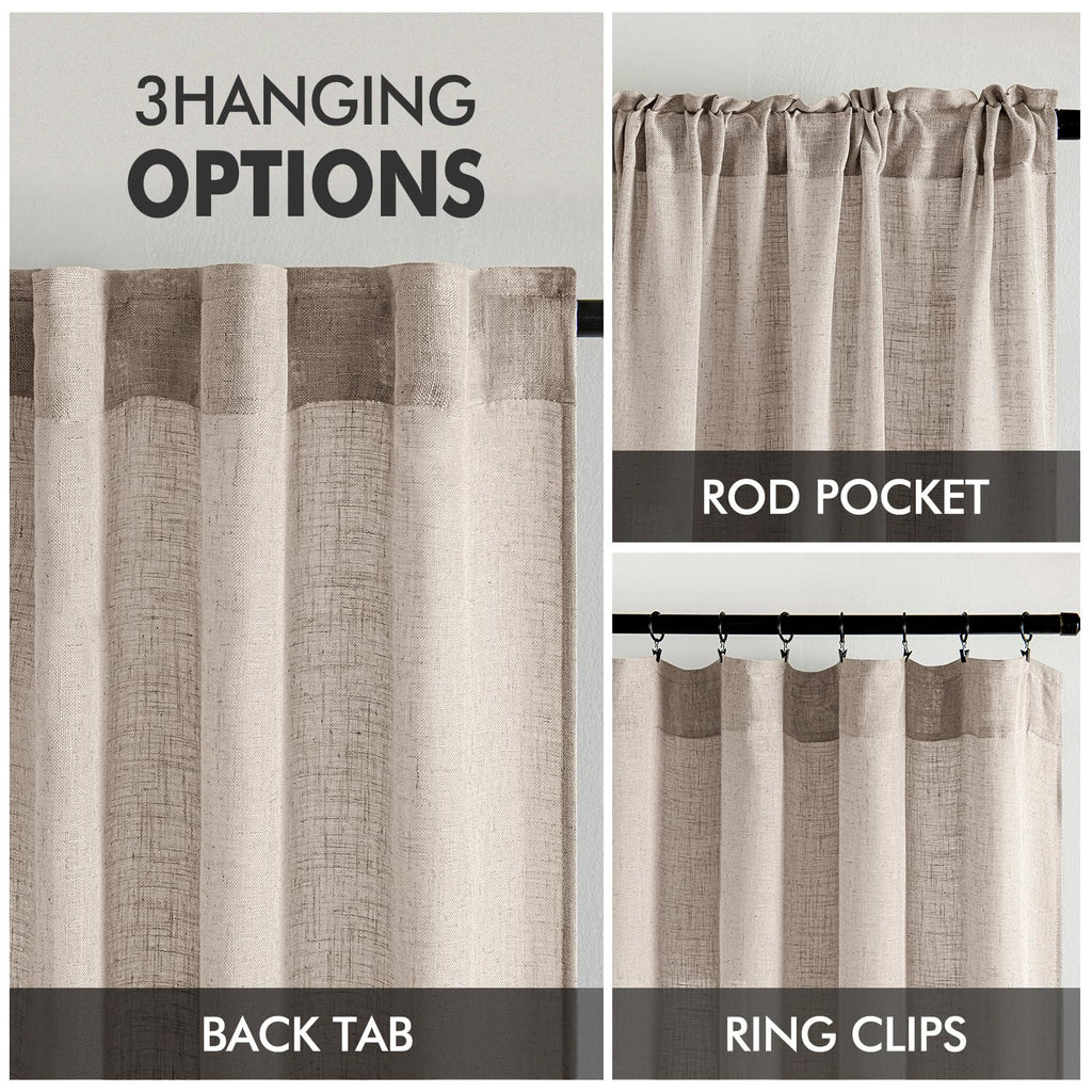 MIULEE Natural Linen Curtains 52x54 Inch Length for Bedroom Living Room