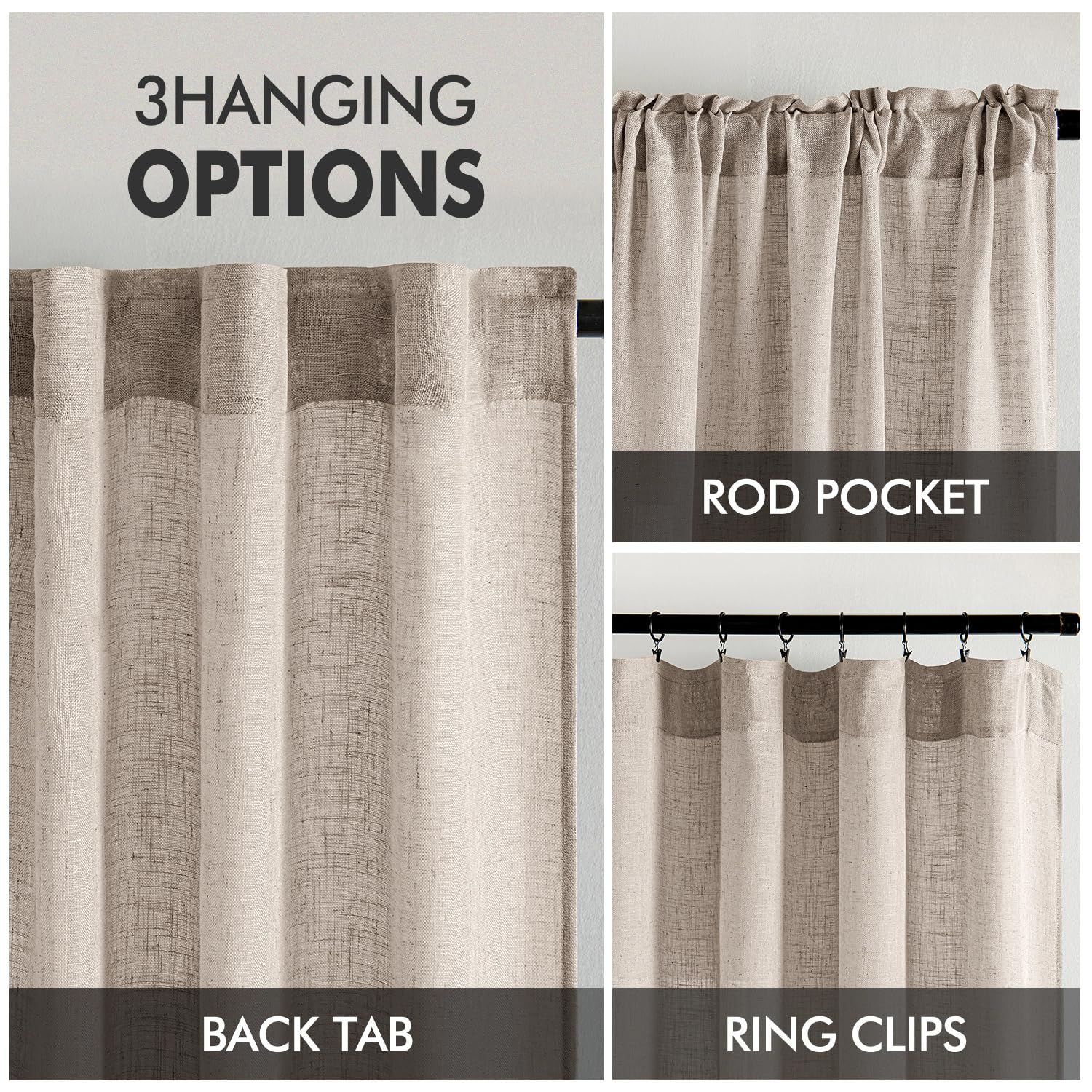 MIULEE Natural Linen Curtains 52x54 Inch Length for Bedroom Living Room