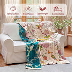 MSGKV The Boho Layer: 50"x60" Cotton Throw Blanket – Lightweight & Reversible Chinoiserie Floral & Bird Pattern, Spring Decorative Accent for Couch Snuggles, Bed Layers & Road Trips