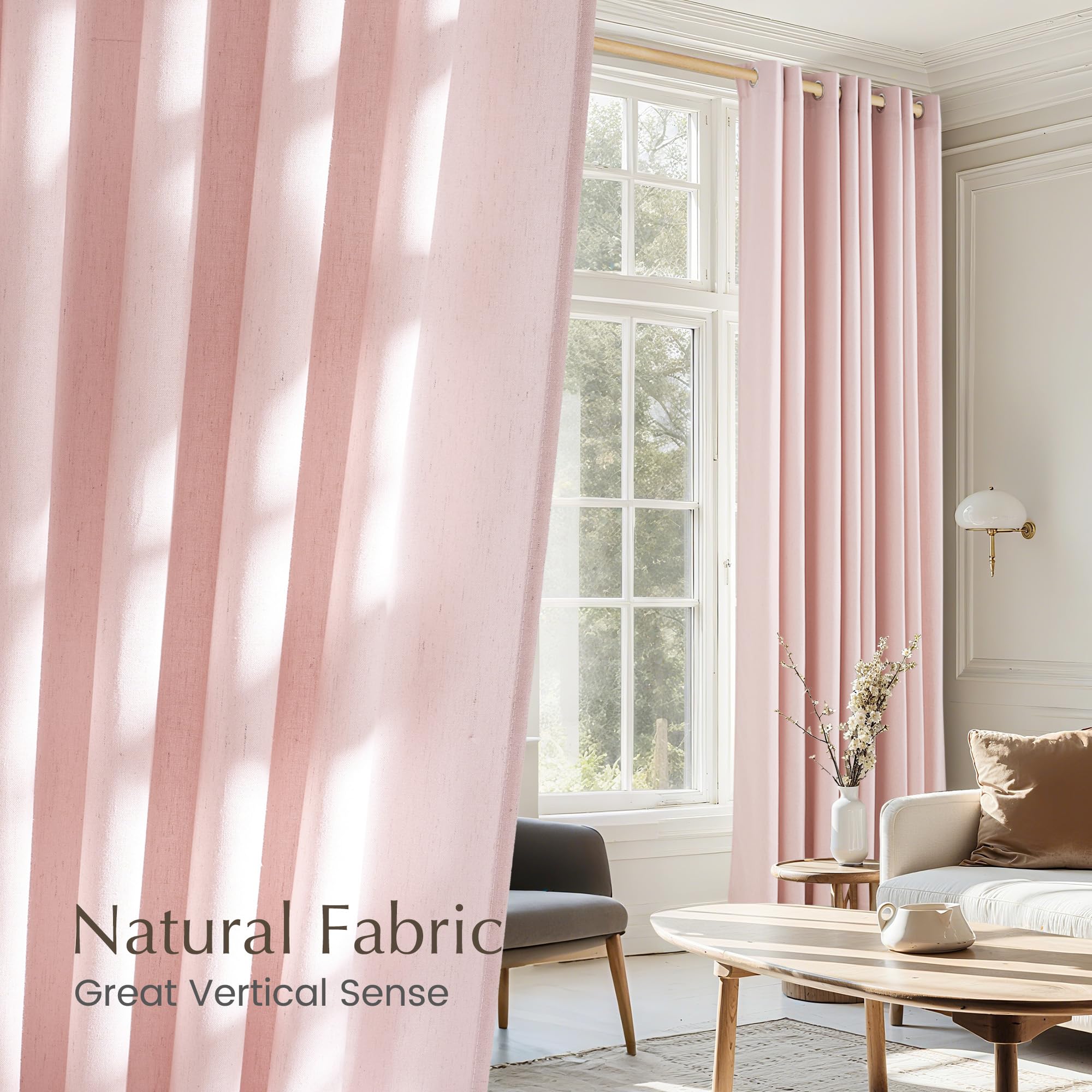 NICETOWN Linen Light Pink Sheer Curtains for Girls Room, Thick Flax Small Window Treatments Semi Sheer Privacy Assured with Light Through for Bedroom/Living Room, W55 x L84, 2 Panels