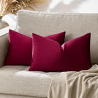 GIGIZAZA Burgundy Velvet Pillow Covers: Pack of 2 Lumbar Throw Pillows Soft Solid Covers - Decorative 12x20 Couch Small Cushion Covers Used for Chrismas Room Decor,Living Room,Bedroom
