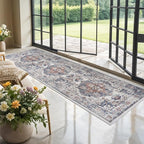 Hallway Washable Runner Rug - 2x10 Kitchen Rugs Entryway Rug Runner Vintage Soft Floor Mat Non Slip Indoor Farmhouse Carpet for Bathroom Living Room Bedroom (2 X 10, Brick)