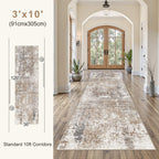 UERMEI 3x10 Washable Runner Rug for Hallway, Non Slip Low Pile Kitchen Carpet, Neutral Modern Abstract Indoor Floor Mat for Entryway Laundry, Kid & Pet Safe High Traffic Area, Brown/Grey/Red