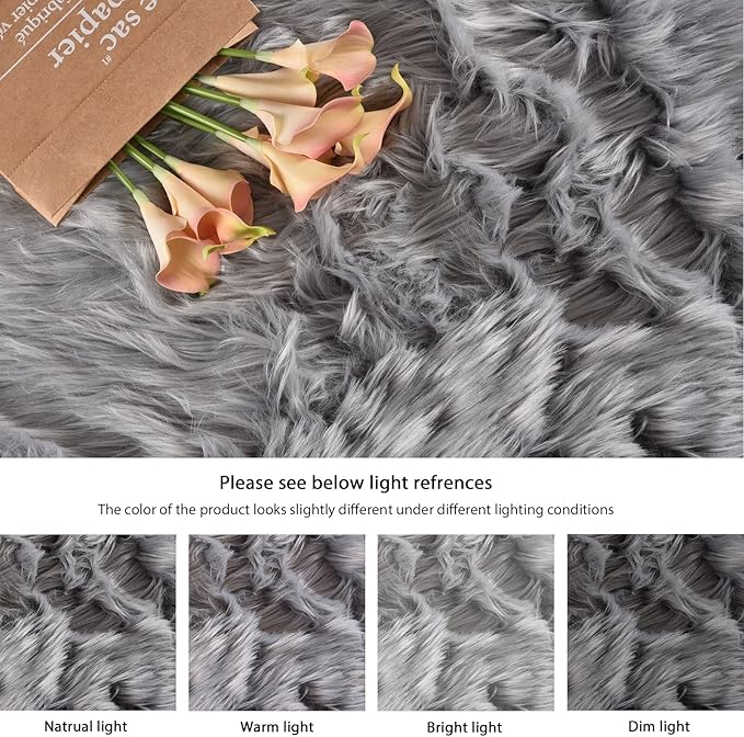 ORINOVA Shag Washable Area Rugs 8x10 Grey Fluffy Rug for Living Room Large Faux Sheepskin Shaggy Fur Area Rugs for Bedroom Nursery Rectangle Rug