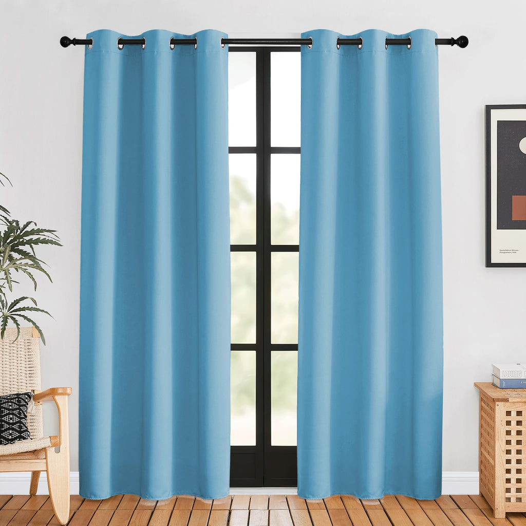 NICETOWN Blackout Curtains for Bedroom, Teal Blue, 42 W by 80 L, Set of 2, Thermal Insulated Curtains & Drapes with Grommet Top for Living Room, Privacy Window Treatment Draperies