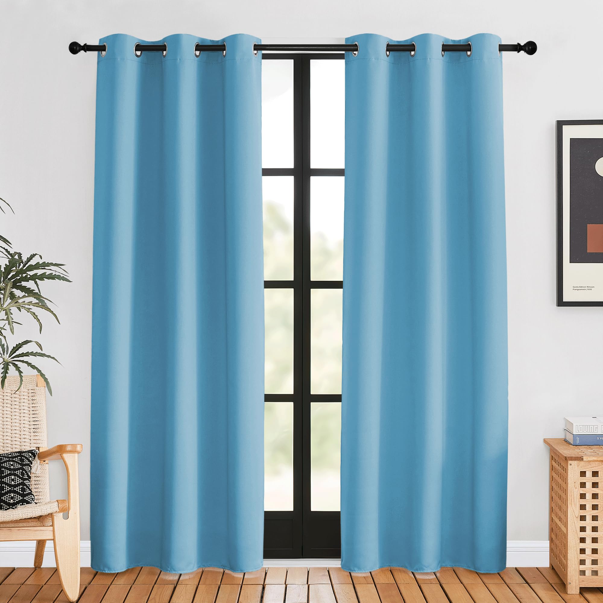 NICETOWN Blackout Curtains for Bedroom, Teal Blue, 42 W by 80 L, Set of 2, Thermal Insulated Curtains & Drapes with Grommet Top for Living Room, Privacy Window Treatment Draperies